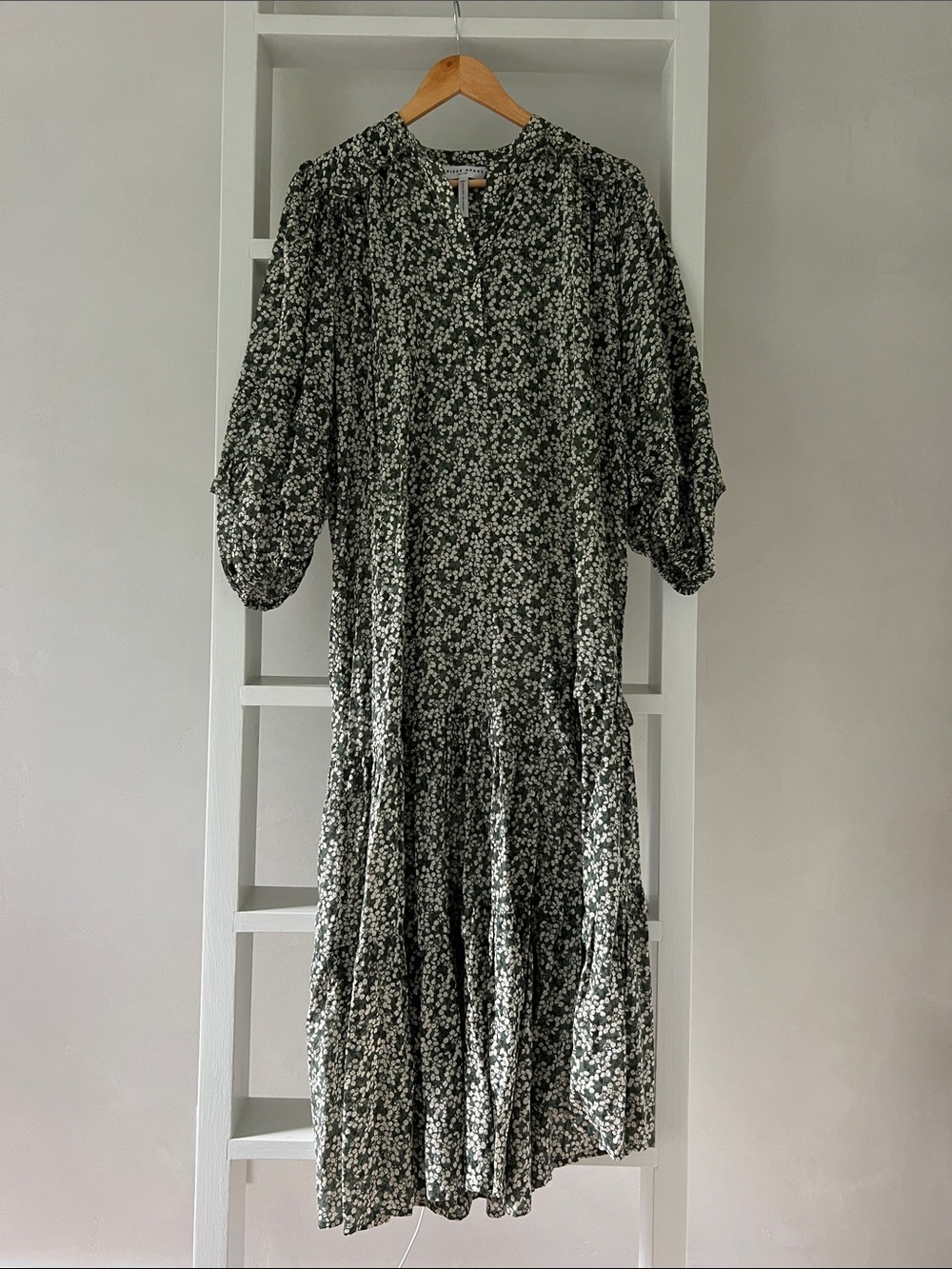 Apiece Apart Gracia Flamenca Tiered long sleeve Dress in deep sage bouquet